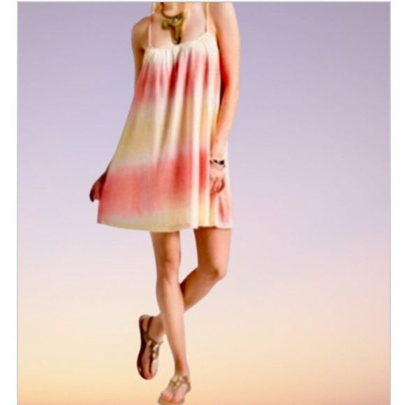 Pink Orange Yellow Tie Dye Sun Dress Fully Lined - Picture 4 of 10
